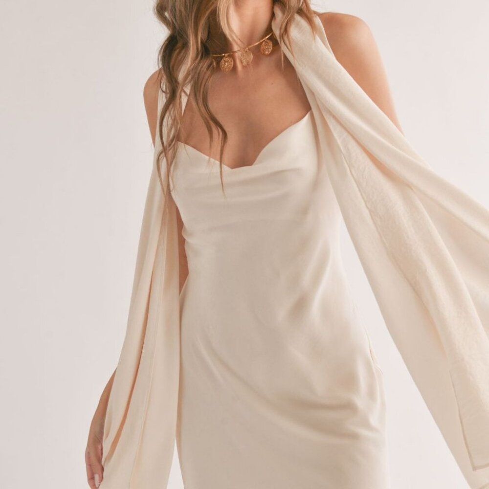 Women's Classic Midi Slip Dress and Shawl | Ivory